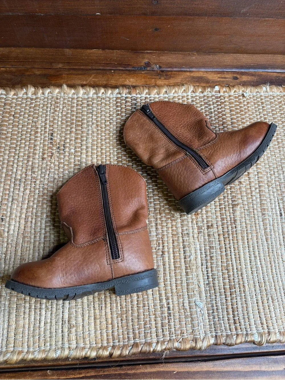 Vintage Smoky Mountain Leather Cowboy Boots Tan Zip Entry Size Baby 6D